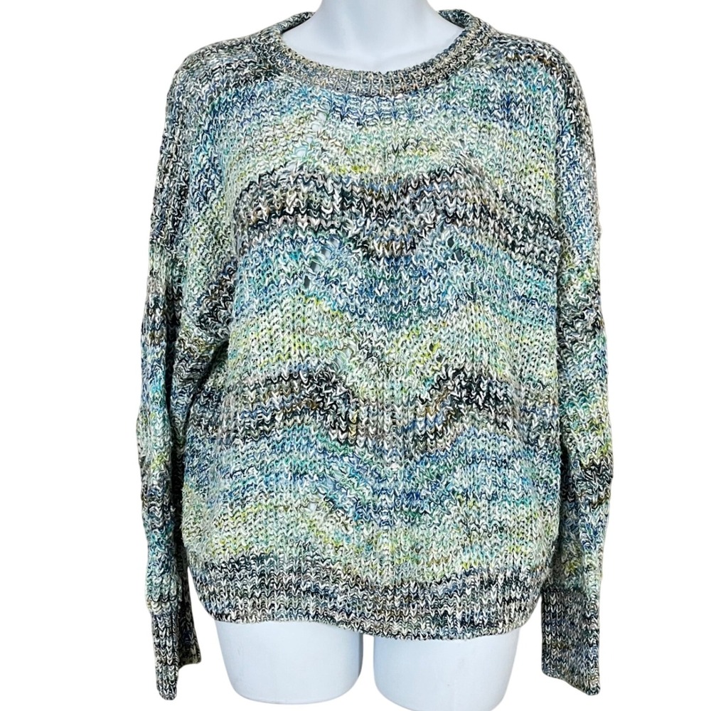 PERUVIAN CONNECTION Multicolor Chunky Knit Pima Cotton‎ Crochet Sweater Size Med